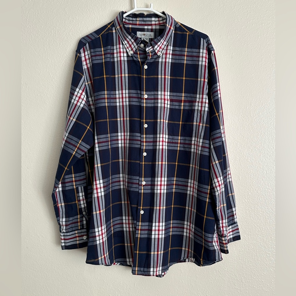 Sun River Clothing Co. Men’s Size XXL Long Sleeve Button Down Plaid Shirt Navy